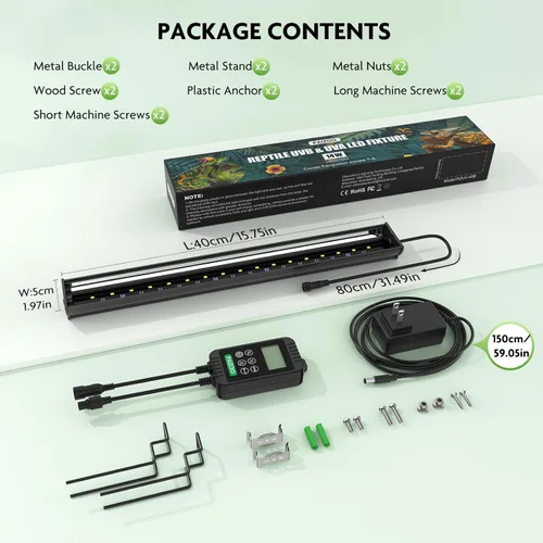 Vista 8 de PAIZOO Luz LED UVB para reptiles 16" UVA UVB Reptile Light con controlador