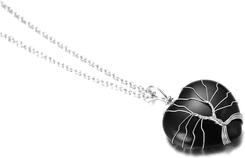 Vista 4 de Halukakah Collar de piedra lunar LUNARLOVE Hecho a mano chapado en platino con alambre de árbol de la vida, colgante de cristal natural