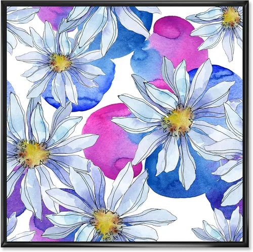 Vista 64 de DesignQ Lienzo enmarcado tradicional con flores silvestres azules con hojas verdes II