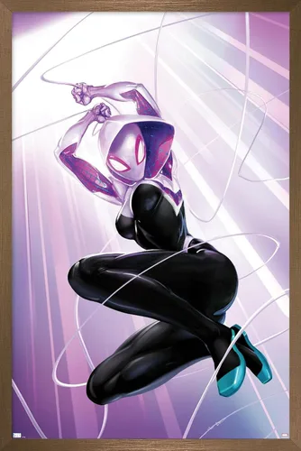 Vista 15 de Marvel Comics Ghost Spider - Póster de pared #1, 22.4 pulgadas de largo x 14.7 pulgadas de ancho, versión enmarcada de madera de granero