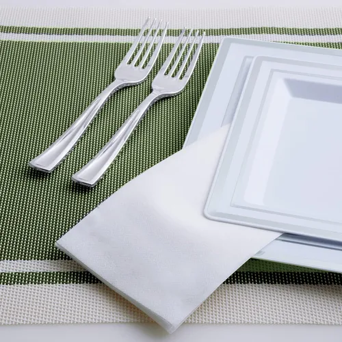 Vista 3 de Paquete de 100 toallas de mano desechables para baño, toallas de papel suaves y absorbentes, desechables, decorativas, para cocina, fiestas, bodas