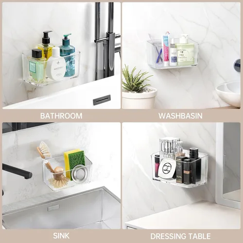 Vista 6 de PAVSTINE Paquete de 2 estantes de ducha transparentes, estantes adhesivos para ducha de baño, organizador de ducha de baño montado en la pared