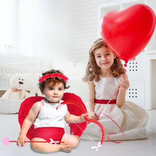 Vista 4 de SATINIOR 5 Pcs Valentine's Day Baby Cupid Angel Costume Kit, Newborn Photoshoot Clothes Wings with Bow Arrow Diaper