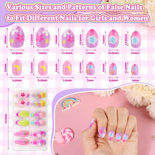Vista 6 de Juego de 144 uñas postizas a presión, bonitas uñas acrílicas para regalo Linda estrella.
