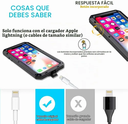 Vista 6 de Funda protectora de cuerpo completo 360 para iPhone Xs, resistente a los golpes, funda de metal de aluminio con protector de pantalla integrado