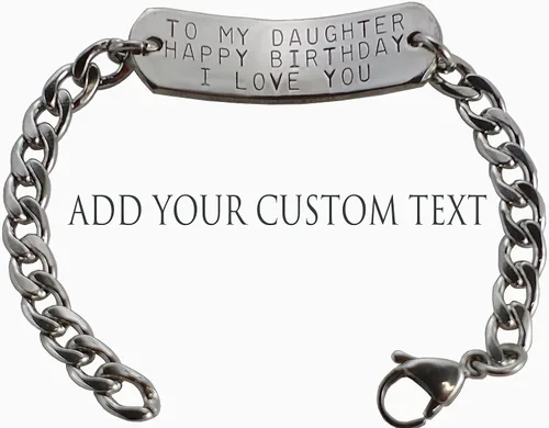 Vista 2 de Pulsera de identificación ajustable personalizada para niños y adultos, Acero inoxidable, Sin gemas.