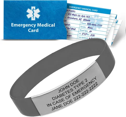Vista 11 de Medical ID Bracelet Custom Engraved – Emergency Medical Alert Bracelet for Men & Women – Personalized Medical ID Bracelet Waterproof Silicone & Negro