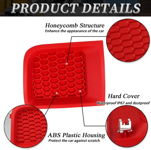 Vista 4 de 2 piezas de rejillas de inserto de parachoques delantero rojo, cubierta de bisel de reemplazo, compatibles con Jeep Renegade 2015-2018