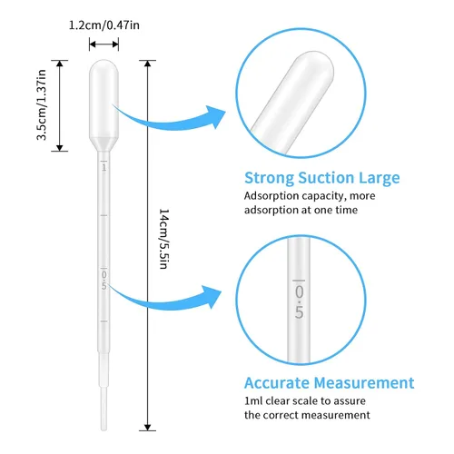 Vista 2 de G2PLUS Gotero de plástico – 25 piezas Pipetas de transferencia desechables, gotero graduado de 1ml para aceites esenciales, uso en laboratorio