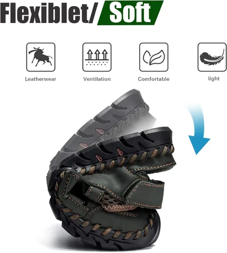 Vista 4 de Sandalias para hombre, zapatos de playa de cuero de verano para pescador, sandalias de punta cerrada para hombres, sandalias de agua transpirables