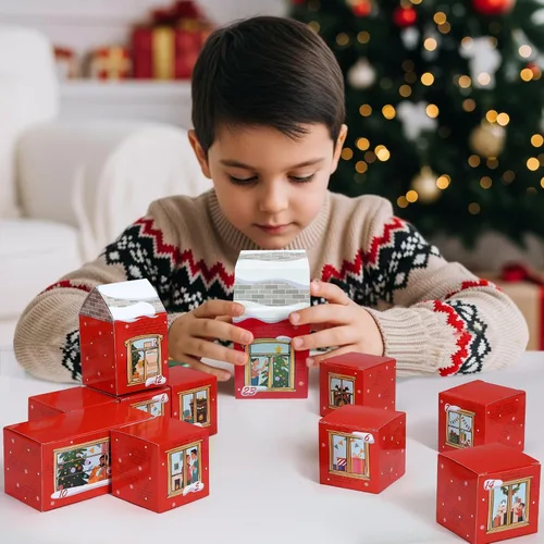 Vista 7 de GWHOLE Cajas de calendario de Adviento de Navidad, 24 unidades, caja de papel para manualidades con calcomanías de números para decoración