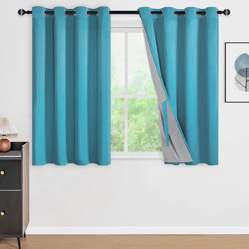 Vista 17 de DWCN - Cortinas 100% opacas para dormitorio con forro negro, cortinas de ventana de doble capa con aislamiento térmico que oscurecen toda la Azul
