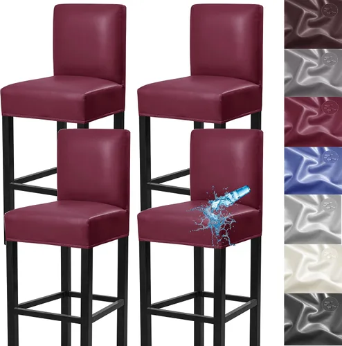 Vista 14 de Fundas para taburetes de bar, paquete de 2 fundas elásticas impermeables de poliuretano con respaldo, fundas extraíbles para taburetes de bar