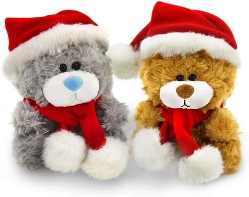 Vista 9 de Plushland Adorable oso de peluche suave y peludo, animal de peluche, juguetes de vacaciones, recuerdos de fiesta de Navidad para niños