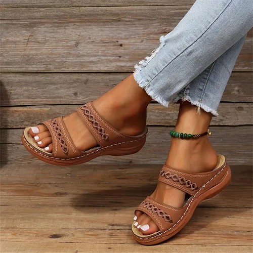 Vista 25 de Ladmiple Sandalias ortopédicas florales de moda 2023 con soporte de arco, zapatillas romanas casuales con puntera abierta