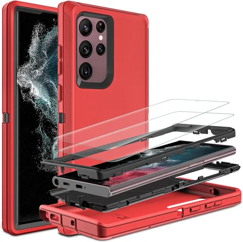 Vista 8 de Funda para Samsung Galaxy S22 Ultra con protector de pantalla de TPU flexible autorreparable [2 unidades], funda 3 en 1 a prueba de golpes Azul