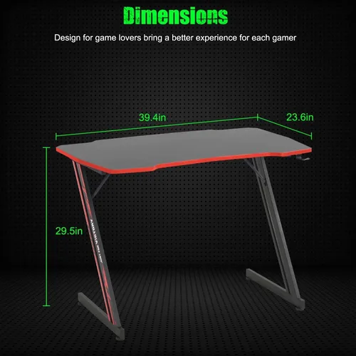 Vista 3 de Escritorio para juegos de computadora de 39.2 pulgadas, mesa de estudio con patas ajustables, moderna mesa de juegos con gancho para auriculares