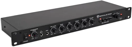 Vista 2 de Rockville PPA20 Preamplificador 11V 1U Montaje en Rack Preamplificador Profesional, Entrada Phono, Salidas XLR, Ecualizador de 3 Bandas, para Audio