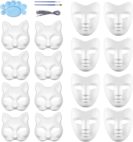 Vista 9 de Qavctw DIY White Masks Paper Cosplay Christmas Party Mask Unpainted Plain Craft Masquerade Masks