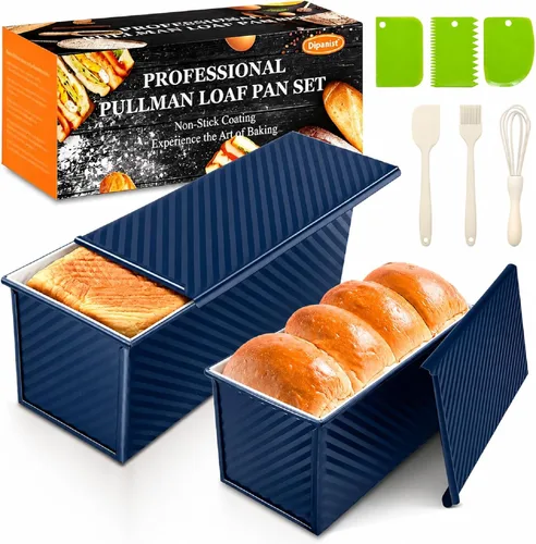 Vista 11 de Paquete de 2 moldes para pan con tapas – Capacidad de masa de 2.2 libras y 1 libra, moldes para pan de acero al carbono antiadherentes para pan