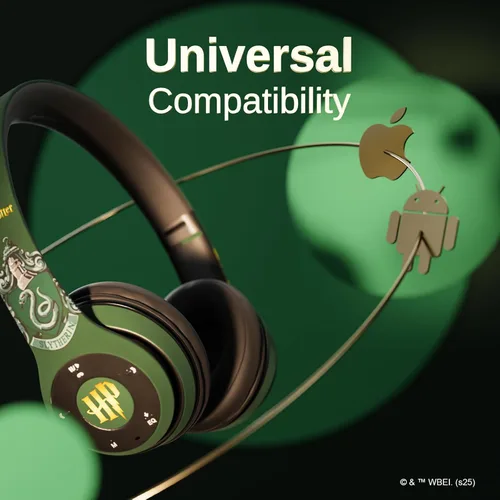 Vista 4 de iJoy Harry Potter Slytherin - Auriculares Bluetooth con micrófono integrado, auriculares inalámbricos con licencia oficial, auriculares plegables