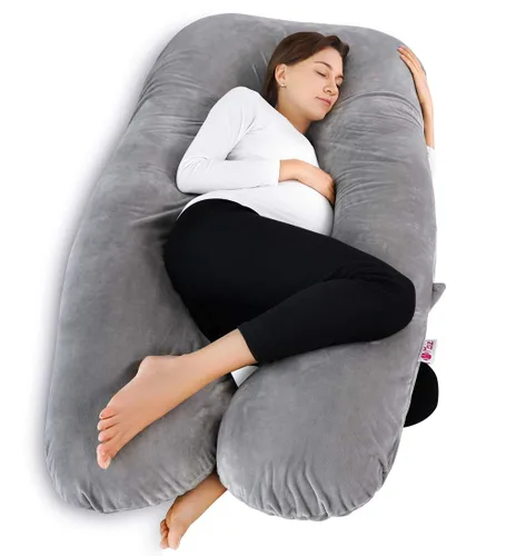 Vista 20 de Meiz - Almohadas de embarazo refrescantes para dormir, almohada corporal de maternidad para mujer embarazada, en forma de U, con funda de jersey