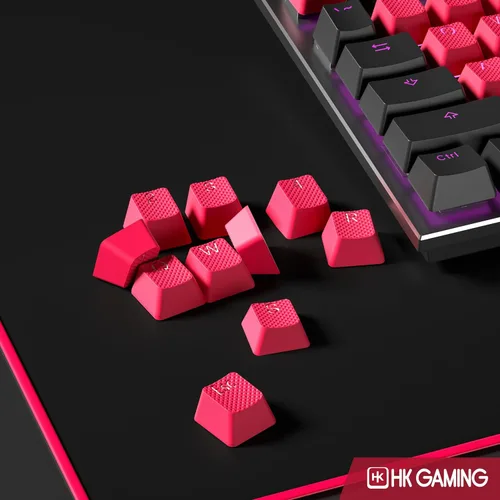 Vista 3 de HK GAMING Juego de teclas dobles retroiluminadas de goma Perfil OEM para teclado mecánico (23 teclas, rojo español)