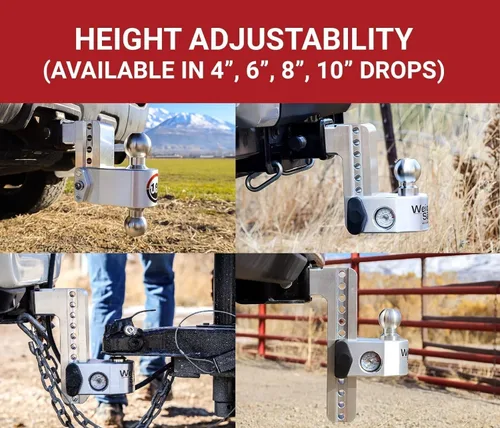 Vista 3 de Enganche de caída seguro con vástago de 6.3 cm, enganche ajustable para remolque, de aluminio y soporte de bola con escala integrada, 2 bolas