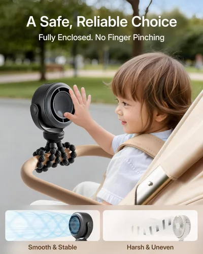 Vista 2 de SWEETFULL Ventilador de cochecito portátil, ventilador de bebé a prueba de Negro