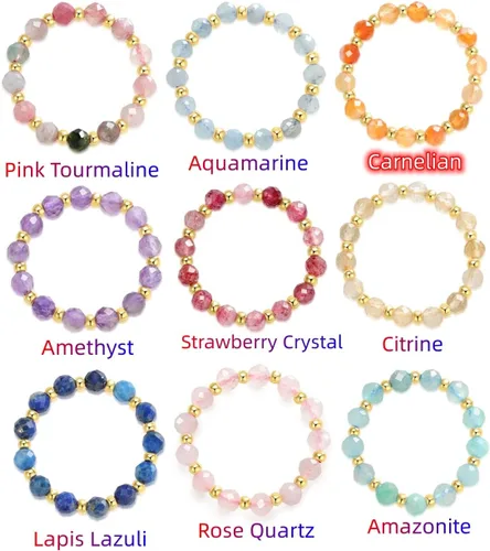 Vista 3 de Anillo de cuentas de cristal, piedras preciosas naturales, amatista, cuarzo rosa, aguamarina, turmalina, ojo de tigre, minimalista, anillo apilable