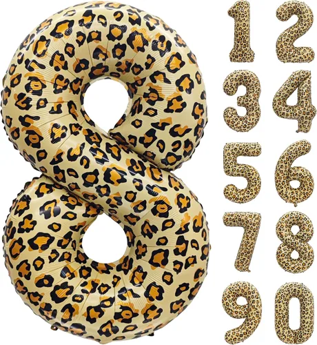 Vista 11 de Decoraciones de globos de letras de feliz cumpleaños con estampado de Estampado de leopardo