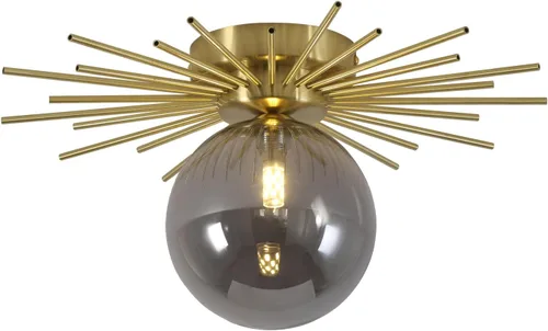 Vista 10 de BOKT Moderna lámpara de techo semiempotrada dorada de mediados de siglo con globo de vidrio blanco, lámpara de techo industrial cerca del techo