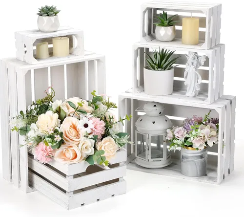 Vista 9 de CroBlissful 6 cajas decorativas de madera para exhibición de almacenamiento, cajas de anidación rústicas con asa, cajas de almacenamiento de madera