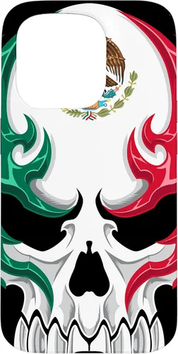Vista 14 de Funda para iPhone 17 con diseño de bandera de México, diseño tribal de calavera mexicana