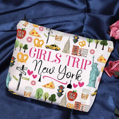 Vista 7 de POFULL Nueva York Vacaciones Regalo Viaje Nueva York Cremallera bolsa Viaje Cosméticos Bolsa, Bolsa de Cosméticos de Viaje para niñas Nueva York