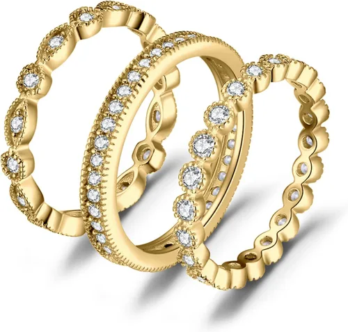 Vista 7 de JewelryPalace 925 Sterling Silver Rings for Women Stackable Wedding Bands A-3Pcs-Latón