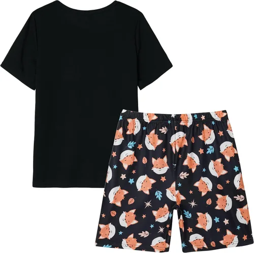 Vista 2 de Hupohoi Conjunto de pijama lindo de verano para niñas grandes, ropa de dormir estampada en forma de corazones a