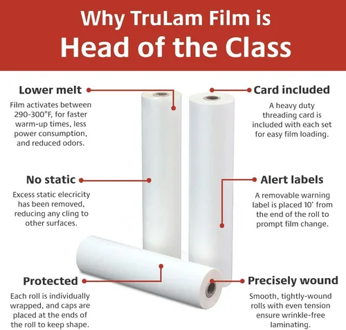 Vista 6 de 2 rollos de película laminadora de núcleo de brillo estándar de 1.5 mil 25 pulgadas x 500 pies x 1 pulgada