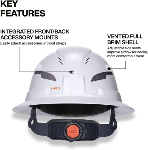 Vista 5 de Klein Tools Type 2 Hard Hat, Vented Full Brim, Class C, 6-Point Suspension with Accessory Mounts
