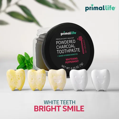 Vista 2 de Limpiador dental natural Dirty Mouth, en polvo, tamaño mini, suavemente pule, desintoxica, remineraliza y fortalece los dientes, mejor que la pasta