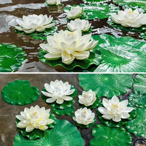 Vista 4 de Lily Pad para estanques, 9 piezas de loto artificial
