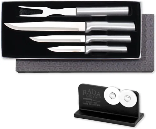 Vista 7 de Rada Juego de regalo de cubiertos Prepare Then Carve (G23C) con afilador de borde rápido (R119), juego de cuchillos de 4 piezas y afilador de Negro