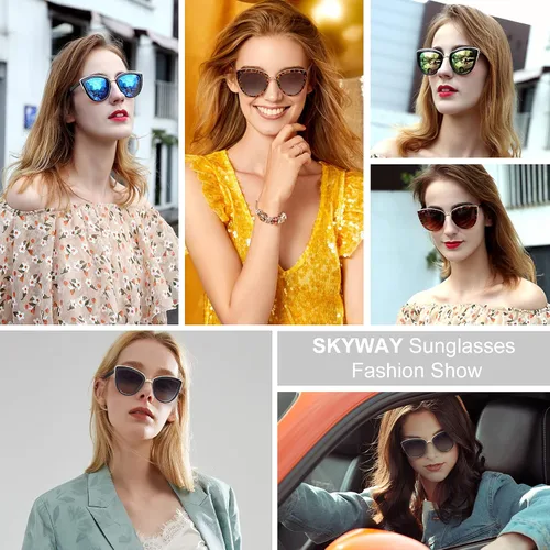 Vista 5 de SKYWAY Oversized Round Sunglasses for Women Cat Eye Sun Glasses Shades for Driving Metal Frame UV400 Protection