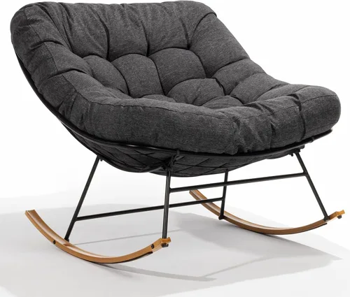 Vista 10 de Bme Mecedora de patio para exteriores e interiores, mecedora de metal con cojín grueso, cómoda y moderna silla mecedora para sala de estar, porche