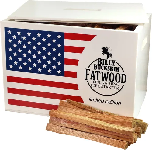 Vista 2 de Juego de caja de regalo de madera de grasa de 10 libras, palos de inicio de fuego en una caja de almacenamiento de la bandera de Estados Unidos