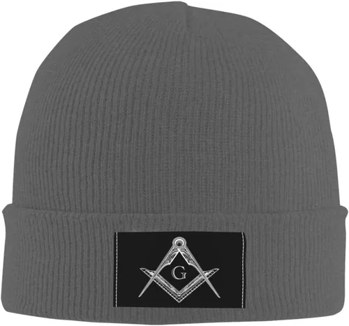 Vista 2 de Sombrero de gorro negro masónico con símbolo masónico y brújula G Lodge para hombres y mujeres, sombreros cálidos de invierno, sombreros de punto