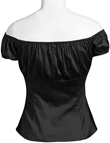 Vista 5 de Amashz Camisa sexy Rockabilly Pinup para mujer con hombros descubiertos
