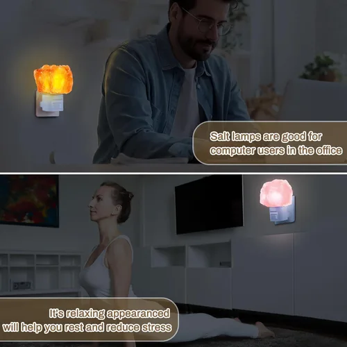 Vista 6 de Hortsun Paquete de 3 lámparas de sal del Himalaya, luz nocturna, lámpara de luz nocturna de cristal, purificador de pared giratorio hecho de piedra