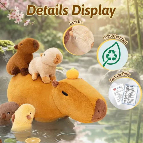 Vista 3 de OUOZZZ Capybara - Juguete de peluche grande 5 en 1 con 4 bebés extraíbles en el interior, regalo único para niñas y niños, regalo ideal de Capibara