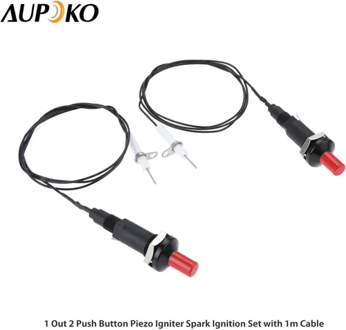 Vista 2 de Aupoko 2 juegos de encendido piezoeléctrico por chispa con cable de botón encendedor, tipo de 1 salida 2 electrodos de 200 grados de alambre